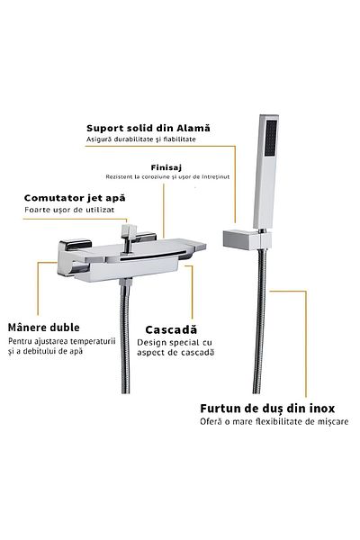Rain Drop De la Robinetul Meu Bathtub Faucet with Waterfall and Hand Shower, Wall Mounted, Chrome