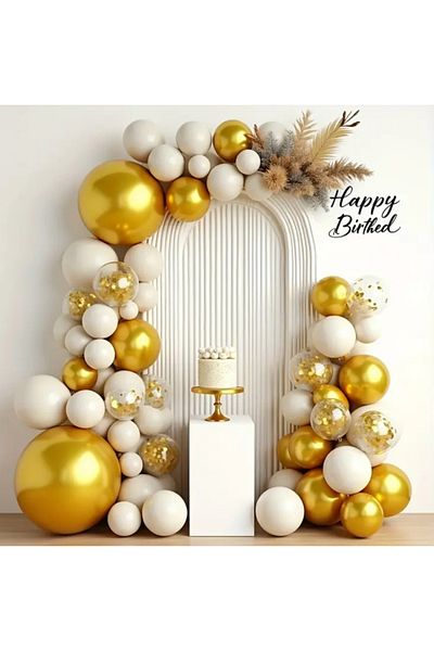 Çemrek Süs Parti Promise Engagement Birthday Balloon Set Retro White Gold Chrome Balloon Chain Set of 100
