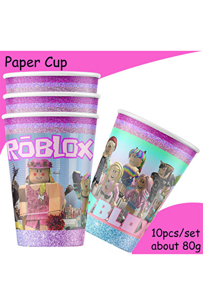 Choice6 paper cups10 pcs Pink Robloxed Themed Birthday Decoration Disposable ...