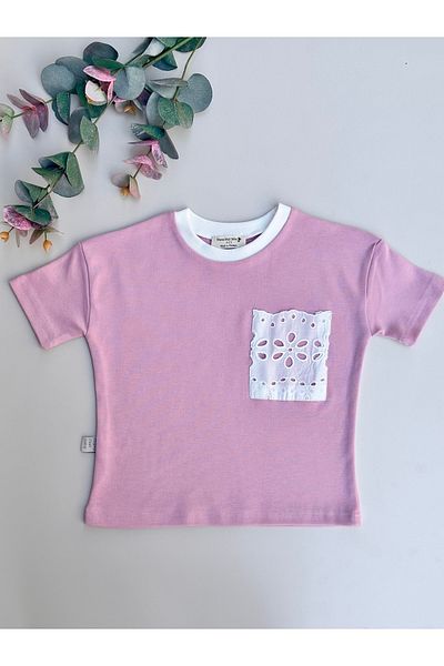 Mama Miel Baby Special Fisto Pocket Detailed Dusty Rose Oversize T-Shirt - 100% Cotton