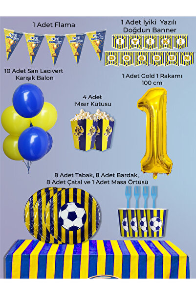 PartyPoo Yellow Navy Blue Fan Birthday Party Supplies Set for 8 People |   1 ...