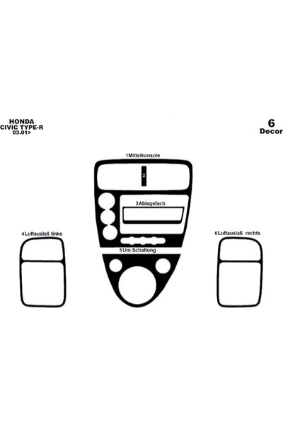 Marscockpitdesign هوندا سيفيك تايب R كربون مطلي 2001-2006 6 قطع