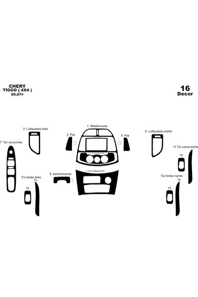 Marscockpitdesign تشيري تيجو 4x4 كونسول-توربيد 2007 16 قطعة