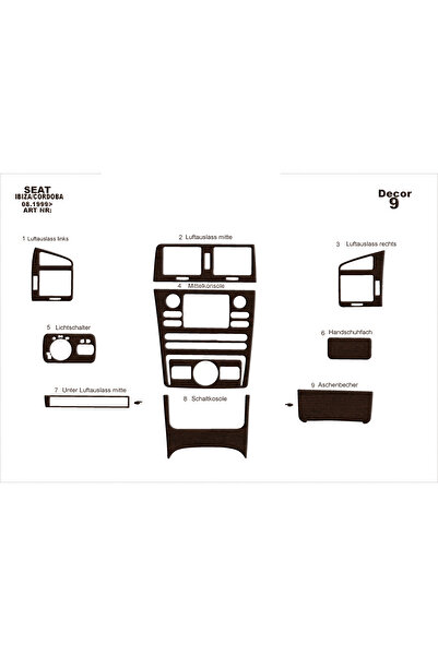 Marscockpitdesign 9 قطع لسيارة سيات إيبيزا مطلية بالألمنيوم من 1999 إلى 2002