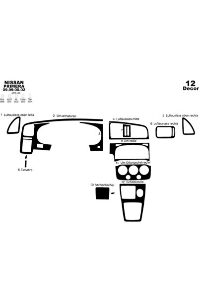 Marscockpitdesign نيسان بريميرا وحدة التحكم-توبيردو 1999-2002 12 قطعة