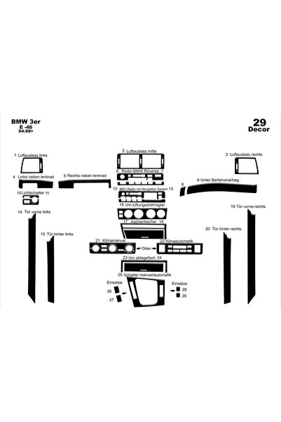 Marscockpitdesign BMW 3 Series E46 وحدة التحكم بيانو أسود مطلي 1998-2004