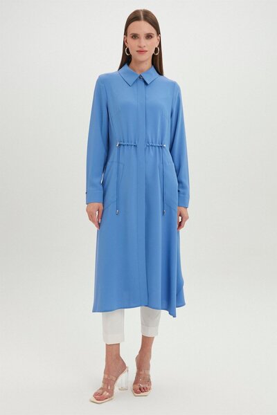 Zühre Сорочка з коміром і кишенями, довга, синя, одягається через голову Gç-0062