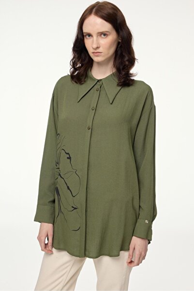 Zühre Patterned Long Sleeve Khaki Shirt G-0110