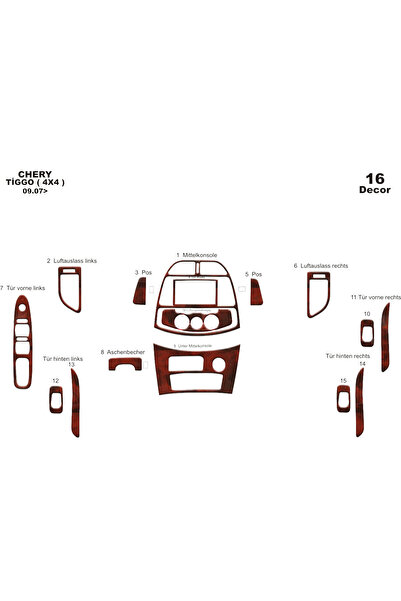 Marscockpitdesign تشيري تيجو 4x4 كونسول-توربيد 2007 16 قطعة