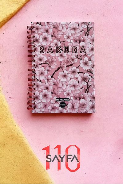 Mielibon Планер с флорален мотив розова сакура | Дневен ред със стикери 17x24 см 110 страници
