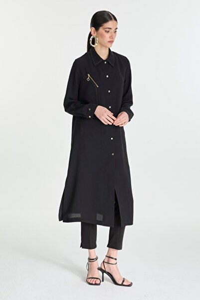 Zühre Shirt Collar Button Closure Black Wear Out Gc-0280
