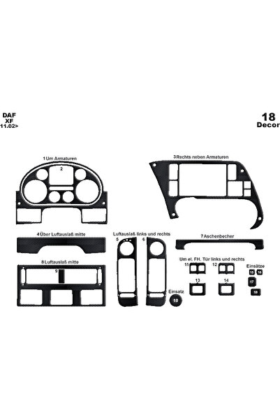 Marscockpitdesign Daf Xf Console-Torpedo Trim 2002-2005 18 Pieces