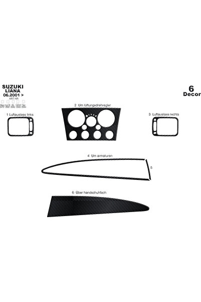 Marscockpitdesign Suzuki Liana Console-Torpedo Trim 2001-2003 6 Pieces