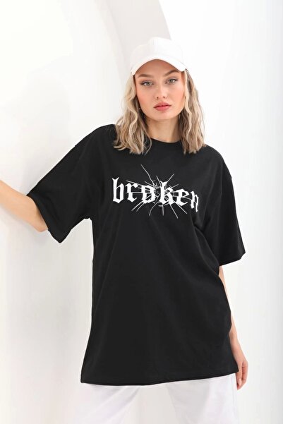 MODA Women's Printed Oversize T-Shirt - Black