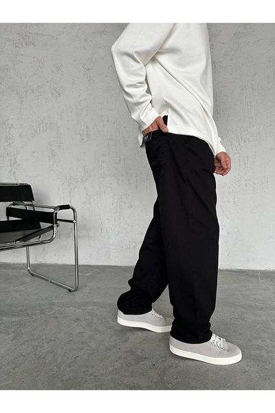 Gambocci Men's Slim Ice Blue Baggy Trousers with Elastic Waist