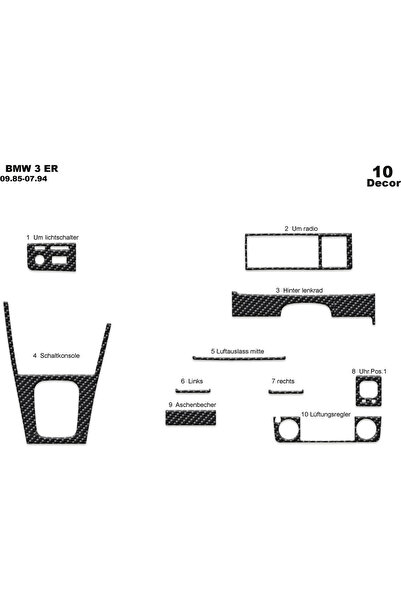Marscockpitdesign Bmw 3 E30 كونسول متوافق مع توربيدو 1985-1995 10 قطع