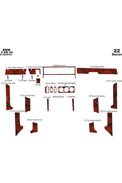 Marscockpitdesign Bmw 5 E34 كونسول متوافق مع توربيدو 1988-1995 22 قطعة