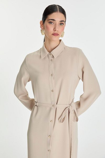 Zühre Shirt Collar Buttoned Belt Detailed Beige Wear and Go Gc-0272