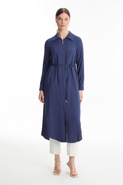 Zühre Shirt Collar Zippered Navy Blue Wear Out Gc-0285