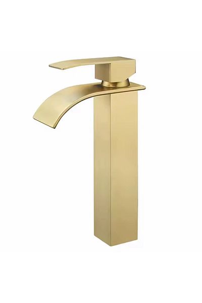 Rain Drop De la Robinetul Meu Basin mixer, waterfall type, height 27 cm, with brass mixer body, nickel-plated gold, matte