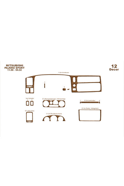 Marscockpitdesign ميتسوبيشي باجيرو سبورت وحدة التحكم-توبوردو 1998-2002 12 قطعة