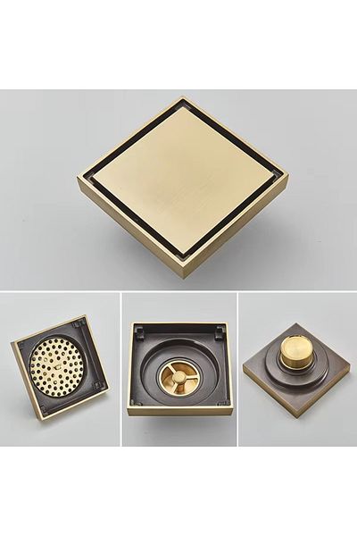 Rain Drop De la Robinetul Meu 2-sided floor drain, tileable, with anti-odor system, made of brass, gold nickel-plated