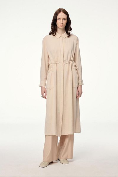 Zühre Shirt Collar Hidden Button Pocket Detail Beige Wear Out E-0477