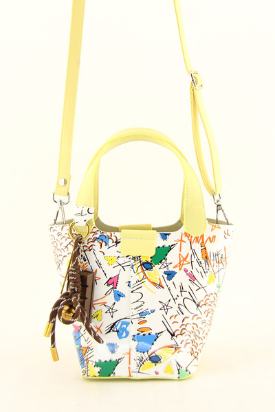 HNB Women's Yellow White Monogram Printed Mini Bucket Bag