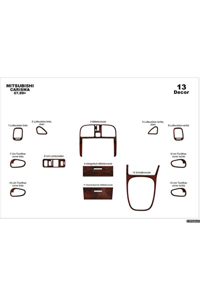Marscockpitdesign غطاء وحدة التحكم Mitsubishi Carisma 1999-2004 13 قطعة