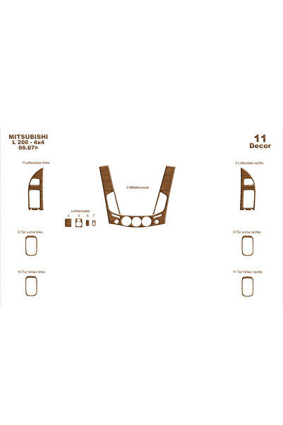 Marscockpitdesign ميتسوبيشي L200 4X4 كونسول-توربيدو 2007 11 قطعة