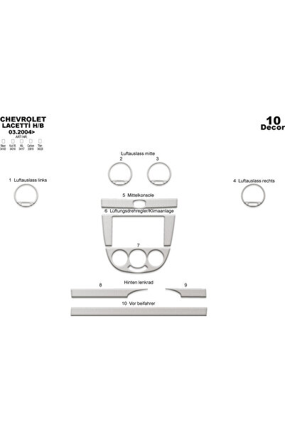 Marscockpitdesign شيفروليه لاسيتي HB كونسول-توربيدو 2004 10 قطع