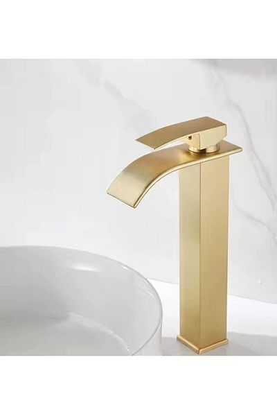 Rain Drop De la Robinetul Meu Basin mixer, waterfall type, height 27 cm, with brass mixer body, nickel-plated gold, matte