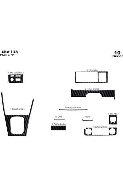 Marscockpitdesign Bmw 3 E30 كونسول متوافق مع توربيدو 1985-1995 10 قطع