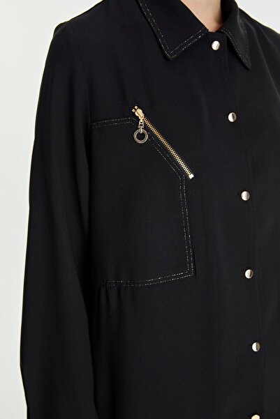 Zühre Shirt Collar Button Closure Black Wear Out Gc-0280