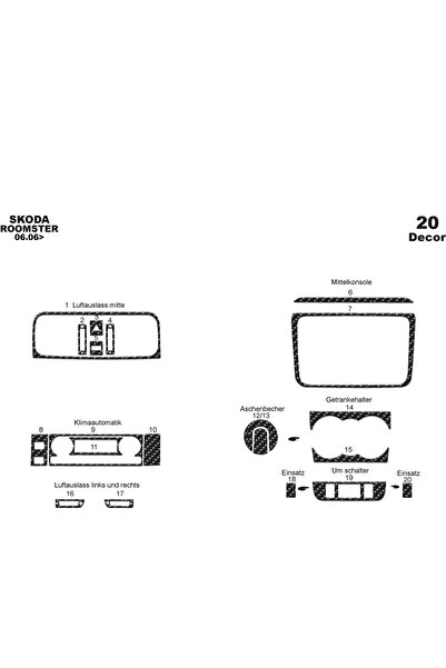 Marscockpitdesign سكودا فابيا - كونسول رومستر - توربيدو 2006 20 قطعة