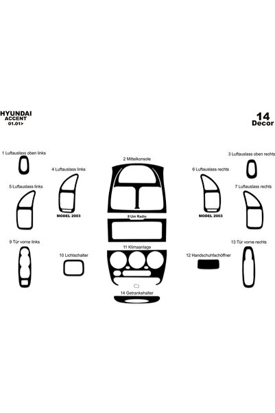 Marscockpitdesign هيونداي أكسنت وحدة التحكم-تغطية التوربو 2001-2005 14 قطعة
