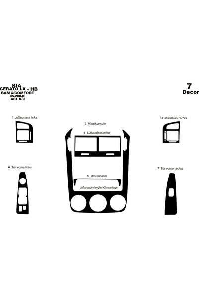 Marscockpitdesign كيا سيراتو LX HB وحدة التحكم-توبيردو 2004-2007 7 قطع