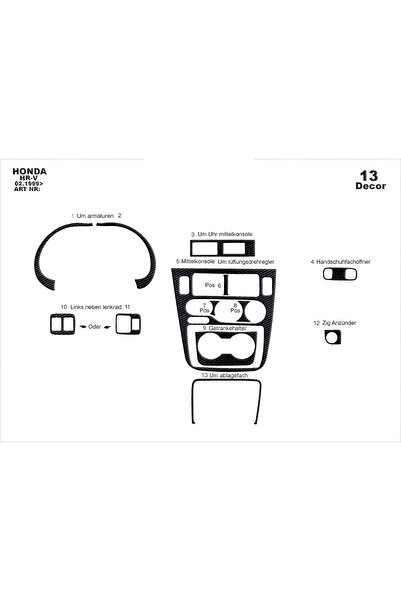 Marscockpitdesign Honda Hr-V Console-Torpedo Trim 1999-2005 13 Pieces