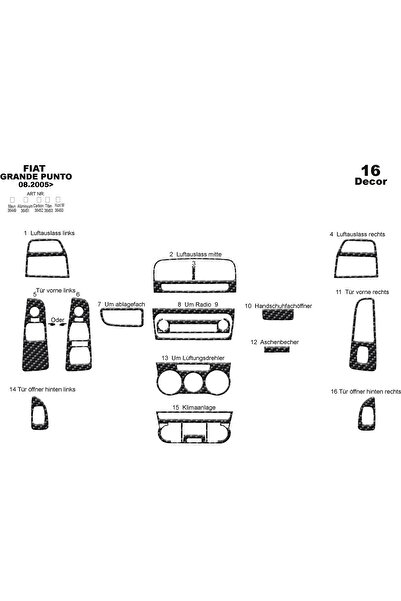 Marscockpitdesign فيات جراند بونتو كونسول-توربيدو 2005 16 قطعة