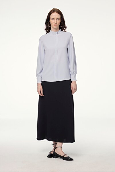 Zühre Stand Collar Stripe Detail Gray/Blue Blouse B-0139