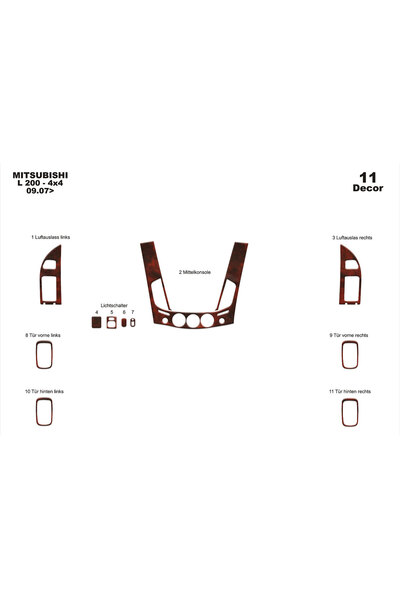 Marscockpitdesign ميتسوبيشي L200 4X4 كونسول-توربيدو 2007 11 قطعة