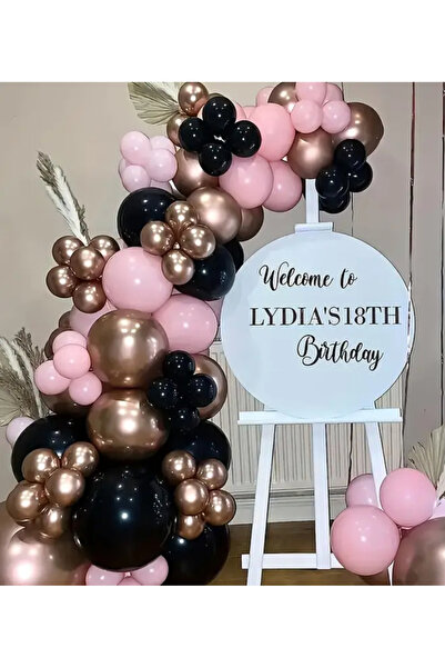 Çemrek Süs Parti Pink Black Rose Chrome Balloon Chain Set Including 103 Jumbo