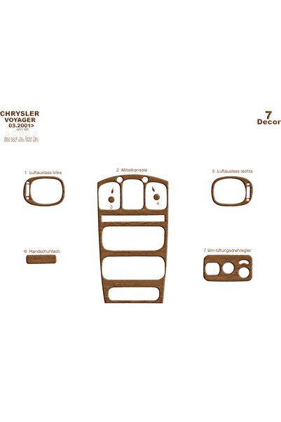 Marscockpitdesign Chrysler Voyager Console-Torpedo Trim 2001-2007 7 Pieces