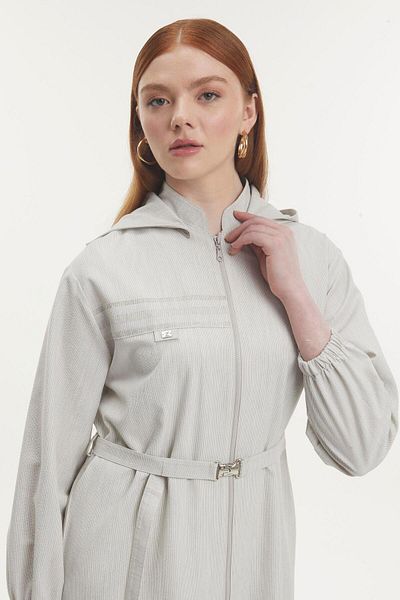 Zühre Hooded Zippered Belted Stone Wear and Go Gc-0291