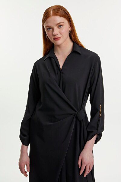 Zühre Shirt Collar Tie Detail Black Wear Out Gc-0279