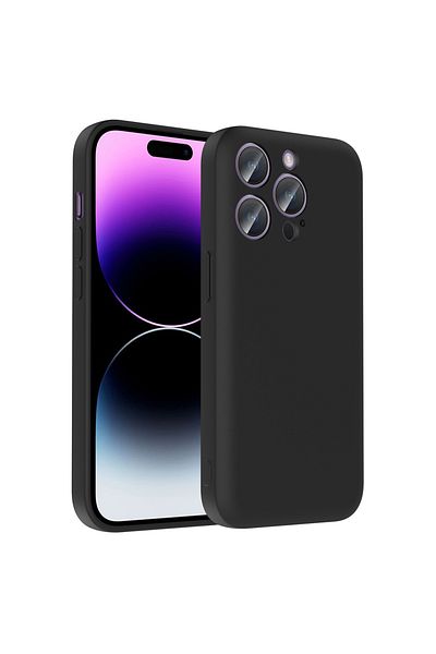HTstore حافظة هاتف iPhone 14 Pro متوافقة مع حافظة Zore Vitra مع حماية للكاميرا وحامل البطاقة - أسود