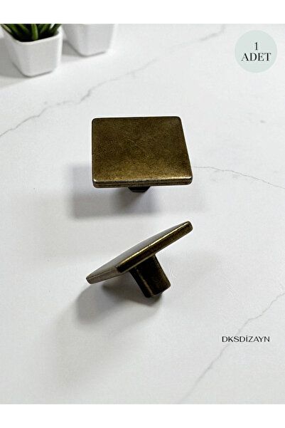DKSDİZAYN Kare Düğme ANTİK SARI ESKİTME Mobilya Çekmece Mutfak Dolap Kulpu Zamak Premium Kalite Düğme KULP