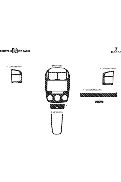 Marscockpitdesign كيا سيراتو سيدان غطاء التوربيدو الأمامي كربون 7 قطع 2007-