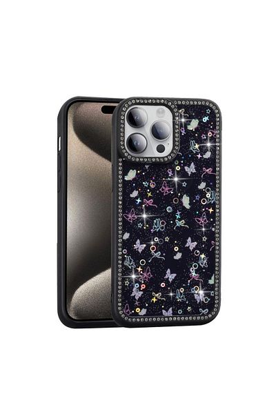 HTstore حافظة هاتف iPhone 14 Pro المتوافقة مع تصميم حجر وفضي غطاء Zore Azra