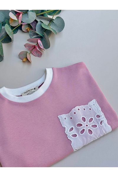Mama Miel Baby Special Fisto Pocket Detailed Dusty Rose Oversize T-Shirt - 100% Cotton